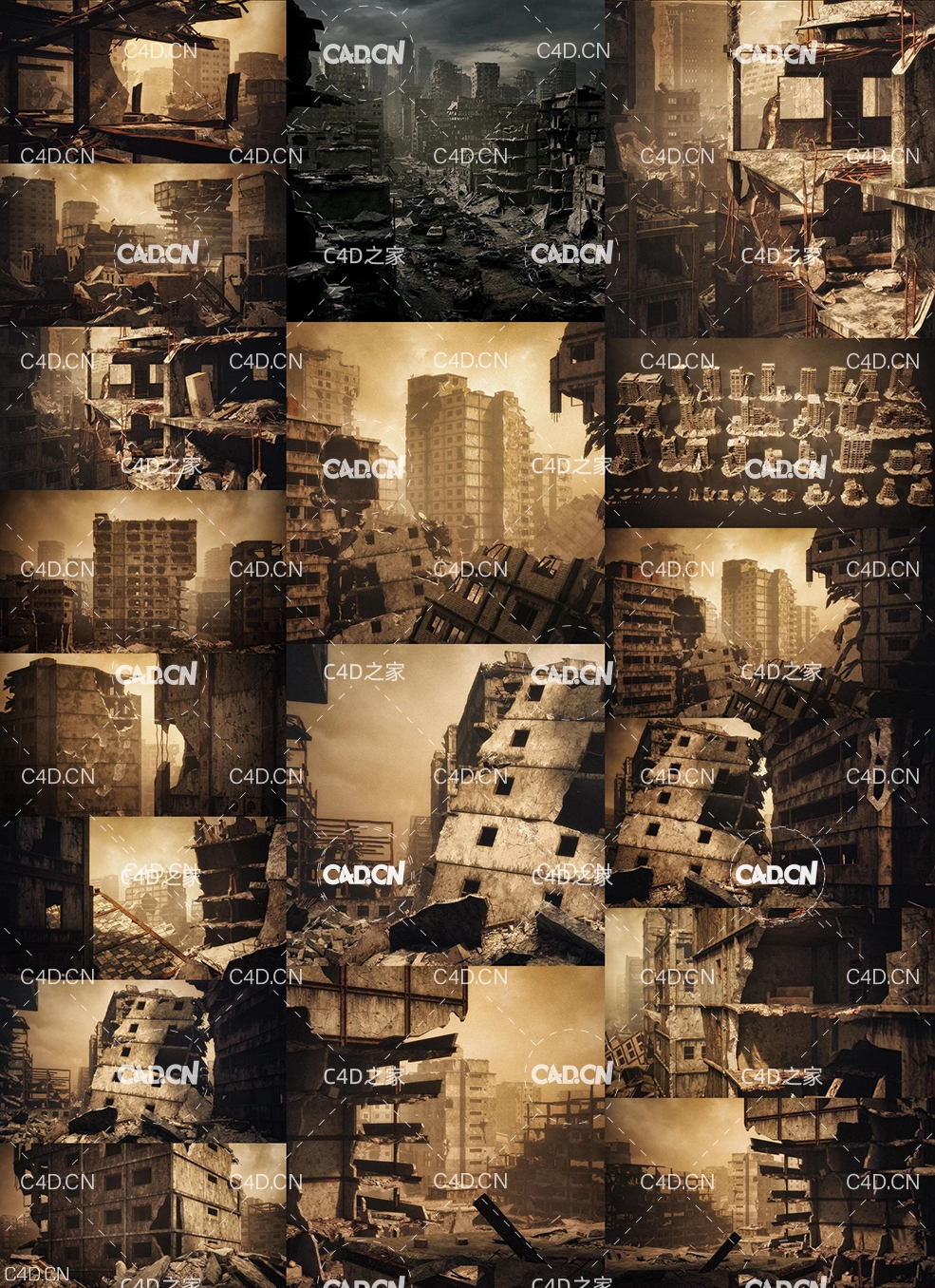 世界末日废墟楼房建筑3D模型 KitBash3D – Aftermath (FBX)