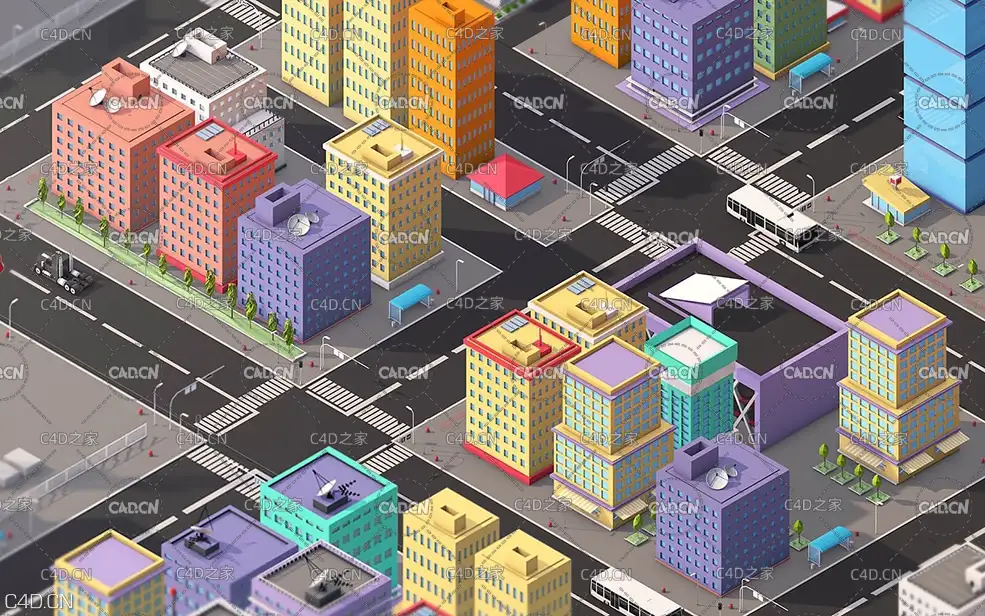 C4D低多边形城市楼房模型 城市建筑 汽车 工厂 楼房 别墅Low Poly Megapolis City Pack - C4D之家 - 212108hfembxkx5g6w2j5j.jpg