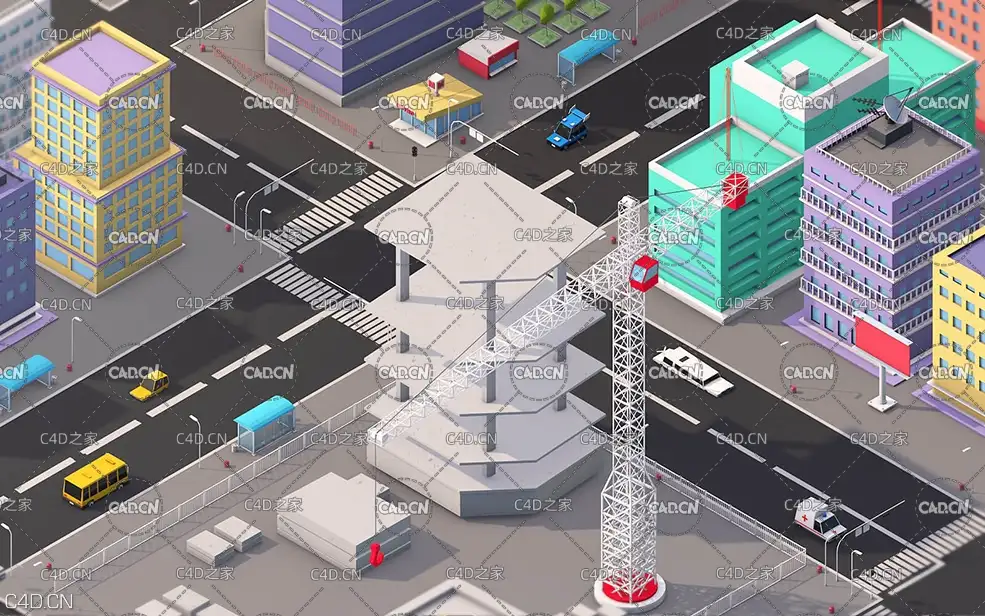 C4D低多边形城市楼房模型 城市建筑 汽车 工厂 楼房 别墅Low Poly Megapolis City Pack - C4D之家 - 212106k8ata88mxvc48jej.jpg