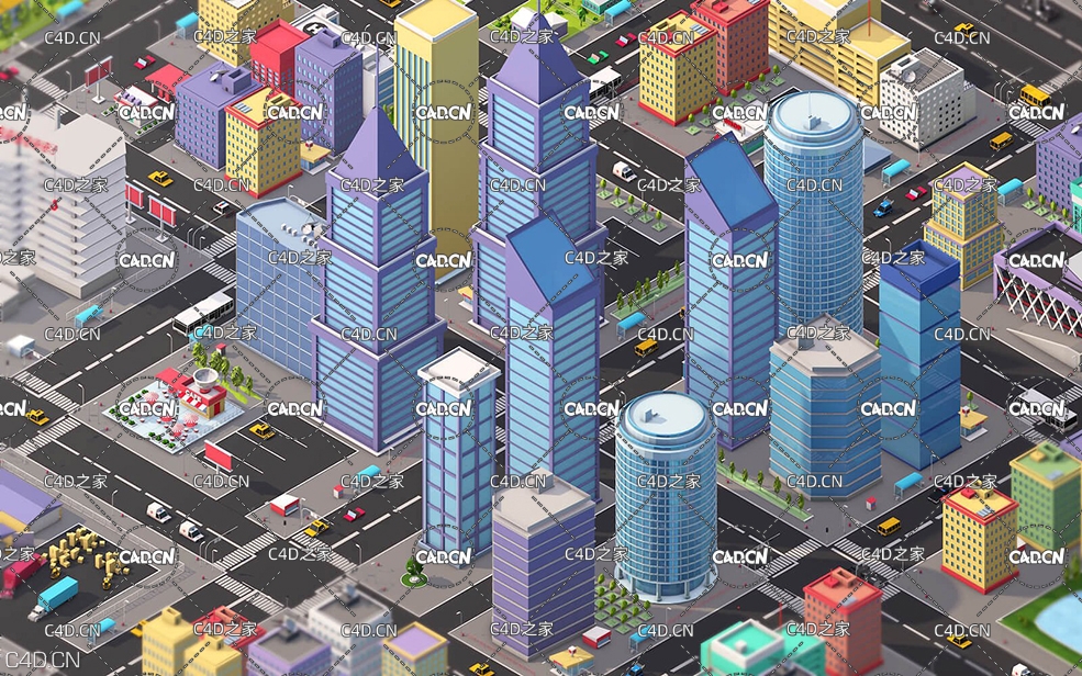 C4D低多边形城市楼房模型 城市建筑 汽车 工厂 楼房 别墅Low Poly Megapolis City Pack - C4D之家 - 212102aomodgjjoaooaoj6.jpg