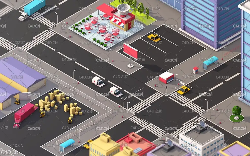 C4D低多边形城市楼房模型 城市建筑 汽车 工厂 楼房 别墅Low Poly Megapolis City Pack - C4D之家 - 212104ybza4b6fcdh1q1ac.jpg