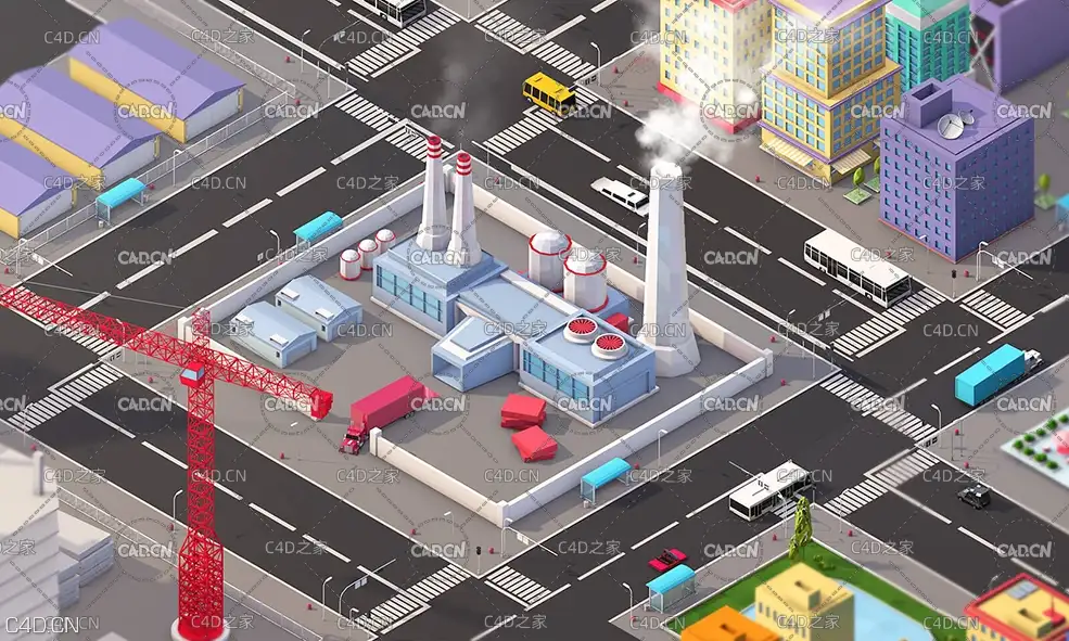 C4D低多边形城市楼房模型 城市建筑 汽车 工厂 楼房 别墅Low Poly Megapolis City Pack - C4D之家 - 212112rttdt5c18vf3f9v9.jpg