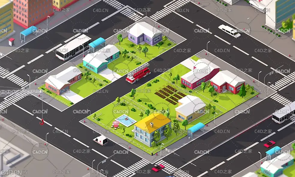 C4D低多边形城市楼房模型 城市建筑 汽车 工厂 楼房 别墅Low Poly Megapolis City Pack - C4D之家 - 212110cg2qw12wpholo8li.jpg