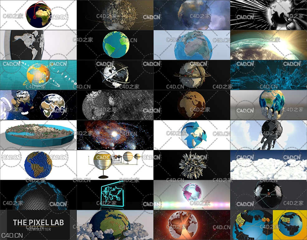 50个C4D地球预设模型包 The Pixel Lab – Earth and Globe Pack