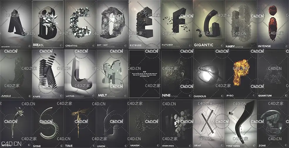26个创意C4D字母工程文件 Creative letter