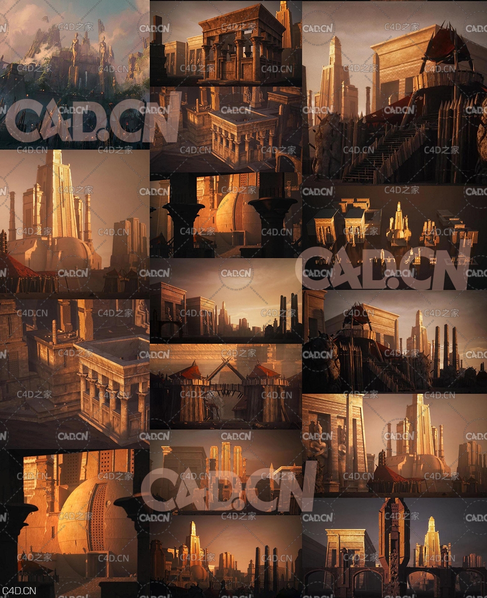 远古古老奇幻风格建筑3D模型 KitBash3D – Mini Kit – Ancients (OBJ/FBX/MAX)