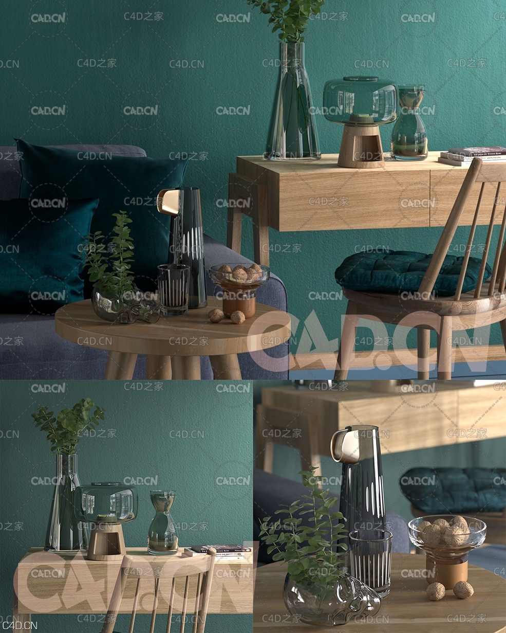 C4D室内渲染模型：客厅木桌 indoor