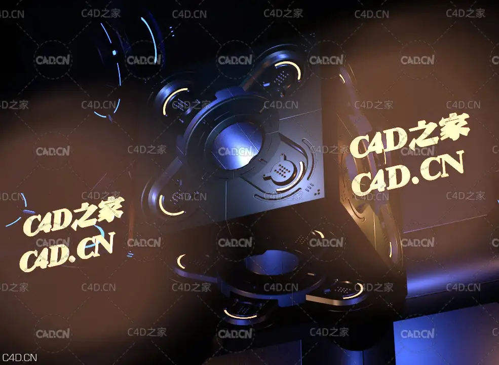 暗黑科幻金属立方体C4D模型