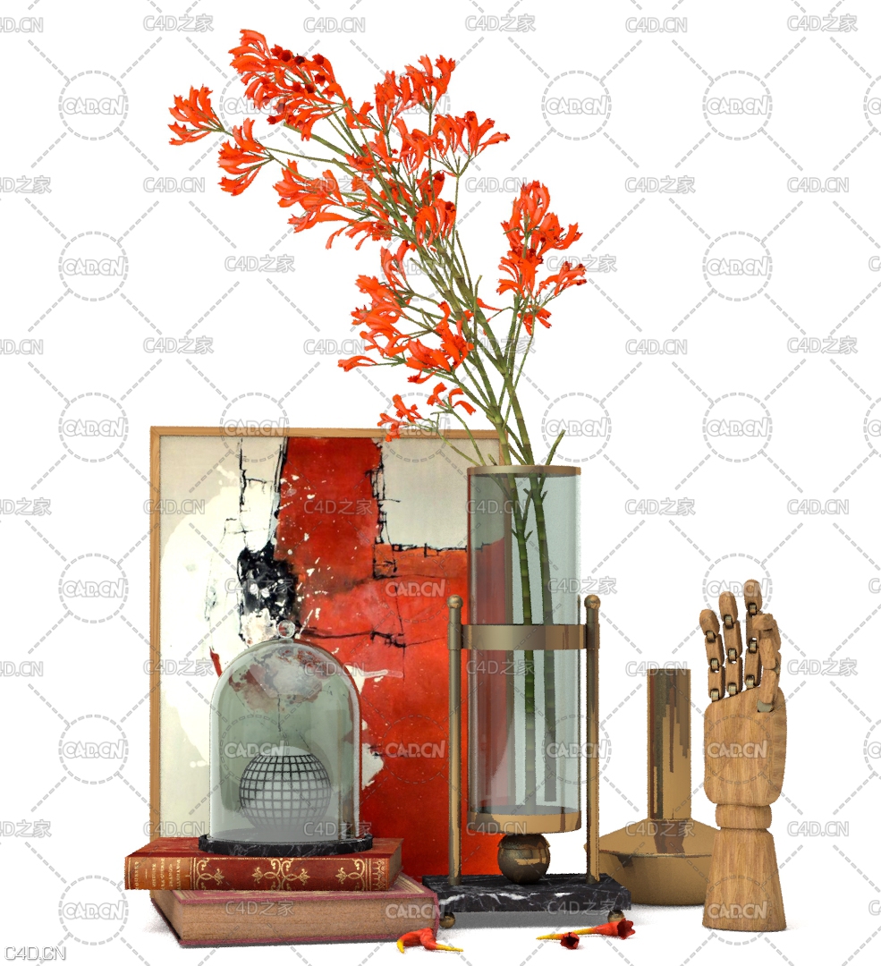 家装饰品：书桌插花 书籍 模型手