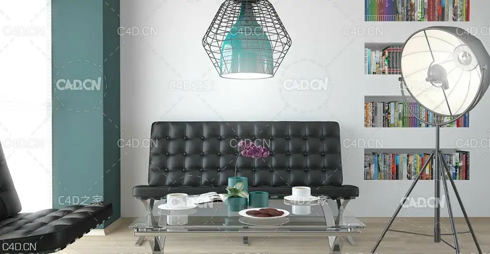 现代时尚简约客厅书房C4D模型 living room