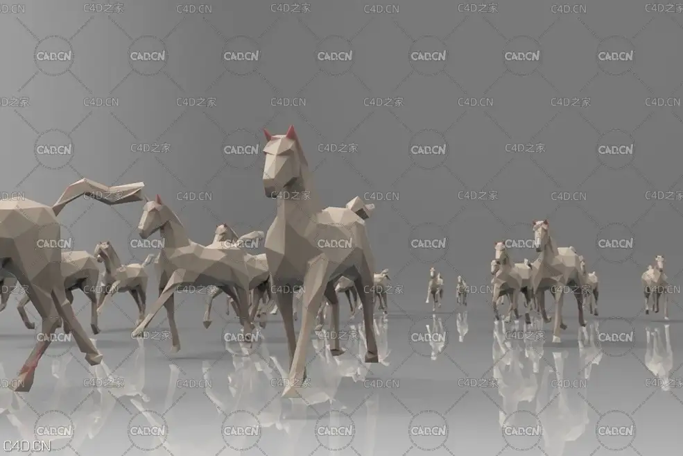 23匹低面多边形卡通奔跑的马模型 Low poly running horses - 23pcs posed - C4D之家 - 1.jpg