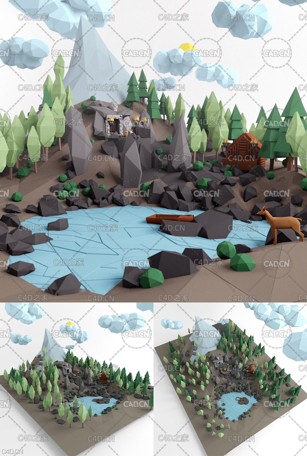 低面多边形卡通山丘 树木 湖泊场景C4D模型Low poly lanscape mountain hill tree lake - C4D之家 - low-poly-lanscape-mountain-hill-tree-lake-and-other-items-3d-model-low-poly-max-.jpg
