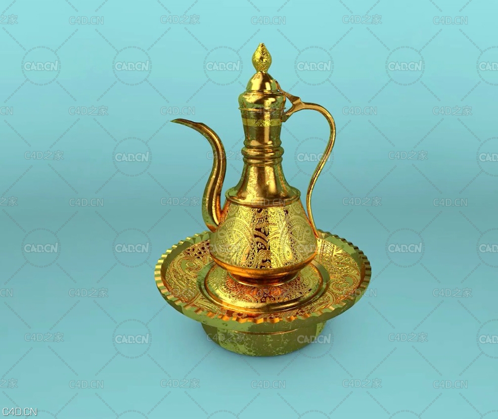 C4D中创建一个生锈的金色水壶教程 Gold Rust Tombak Kettle Model Cinema 4D Tutorial