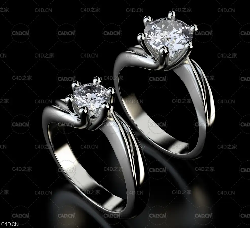 定婚戒指C4D模型 Engagement ring with set