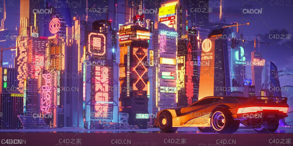 C4D Octane Render夜色阑珊的科幻城市建筑场景 - C4D之家 - COVER.jpg