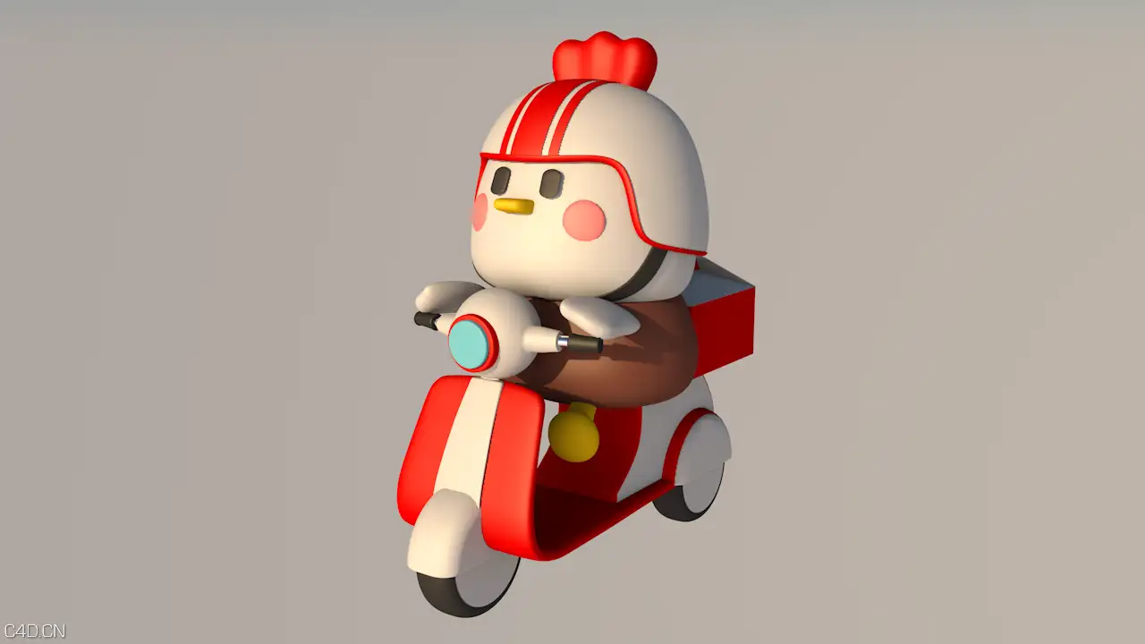 卡通模型-骑摩托车的小鸡外卖 - C4D之家 - Chicken (2).png