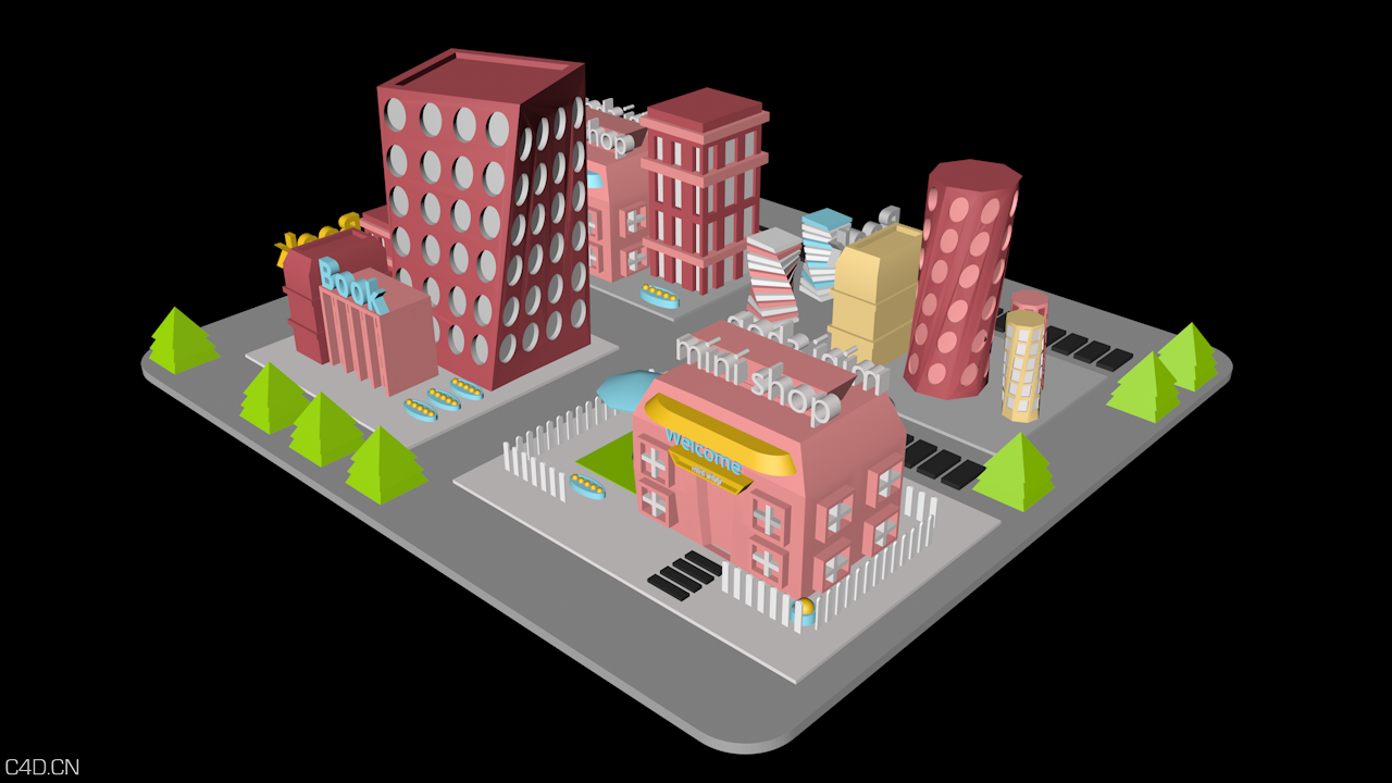 建筑群模型 - C4D之家 - 2019.png