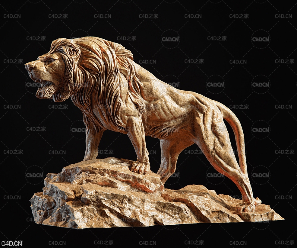雄狮雕塑C4D模型 Lion Sculpture 3d print model 3D print model
