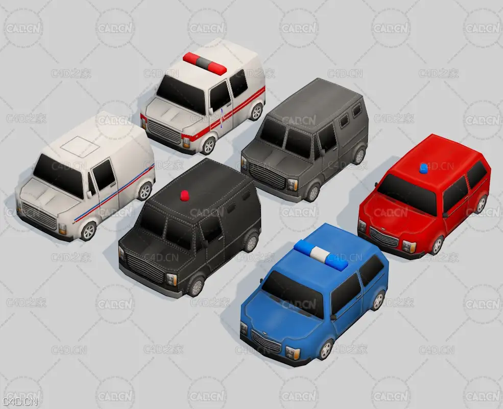 6辆低面多边形汽车模型 cartoonic vahicles car wegons pack all low poly models