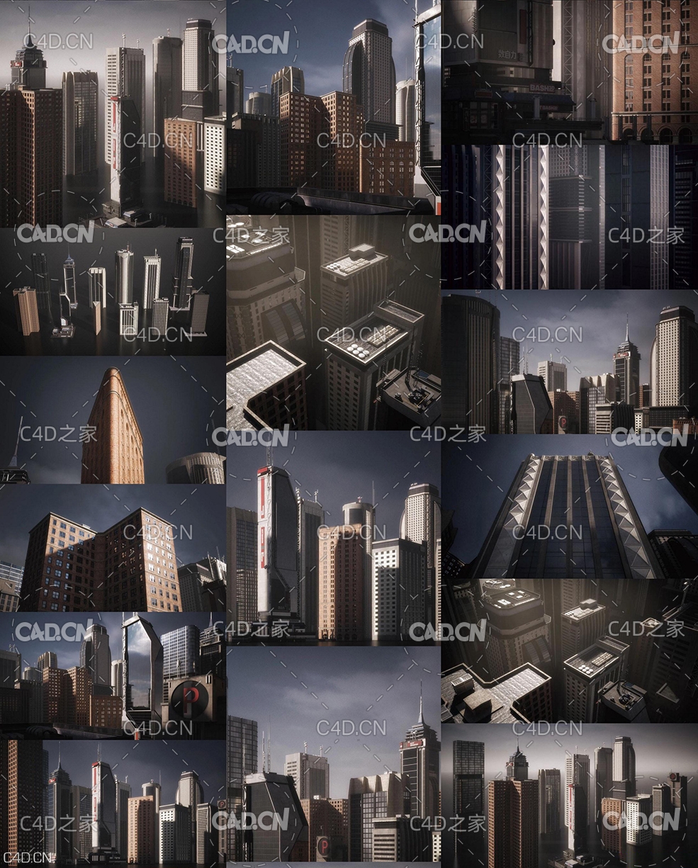 现代城市高楼大厦3D模型 Kitbash3D – Mini Kit Skylines (OBJ/FBX/MAX/MTL格式)