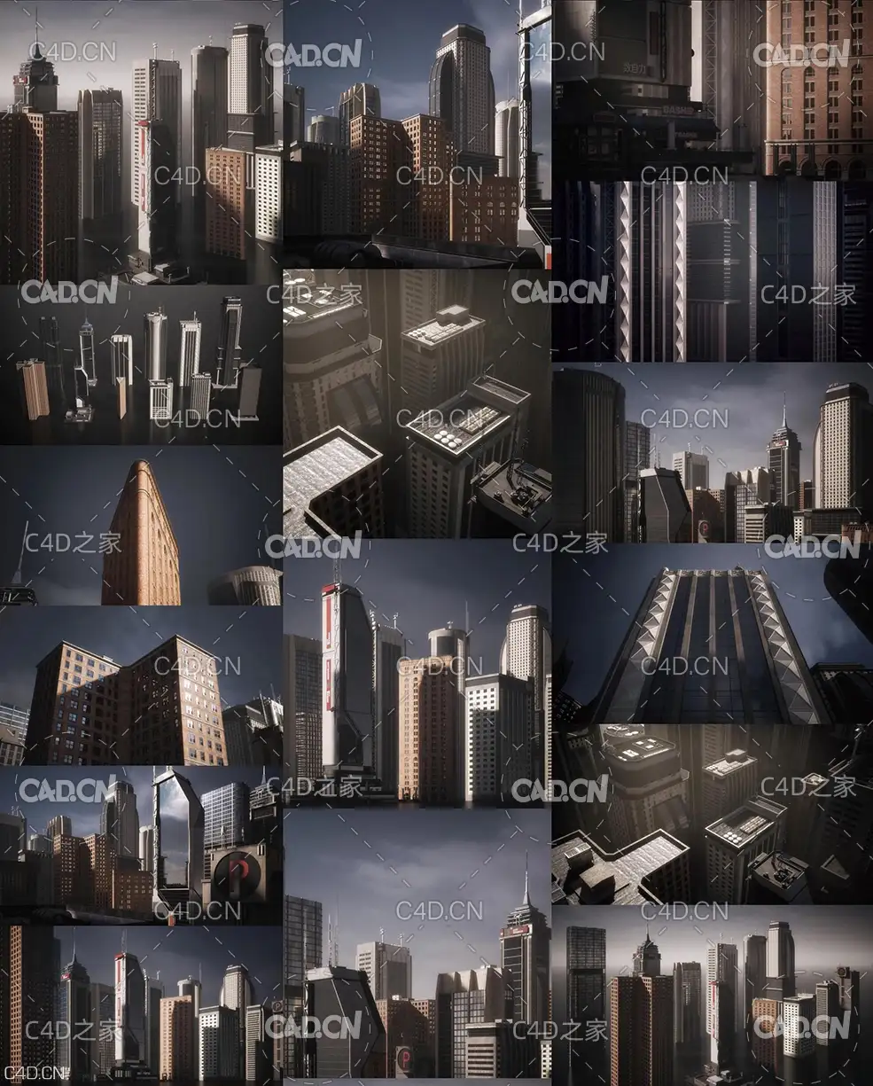 现代城市高楼大厦3D模型 Kitbash3D – Mini Kit Skylines (OBJ/FBX/MAX/MTL格式)