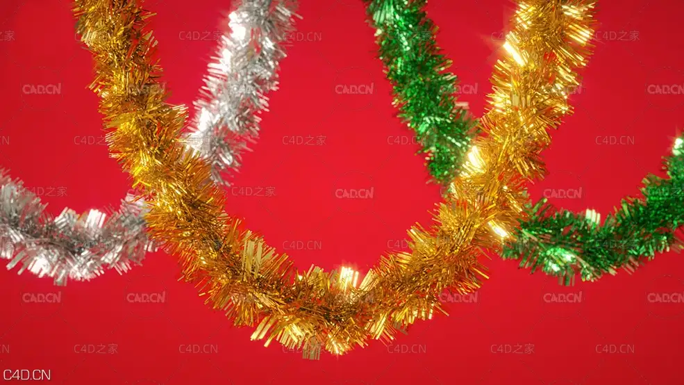 圣诞节拉花彩条C4D动画模型 Dynamic Tinsel