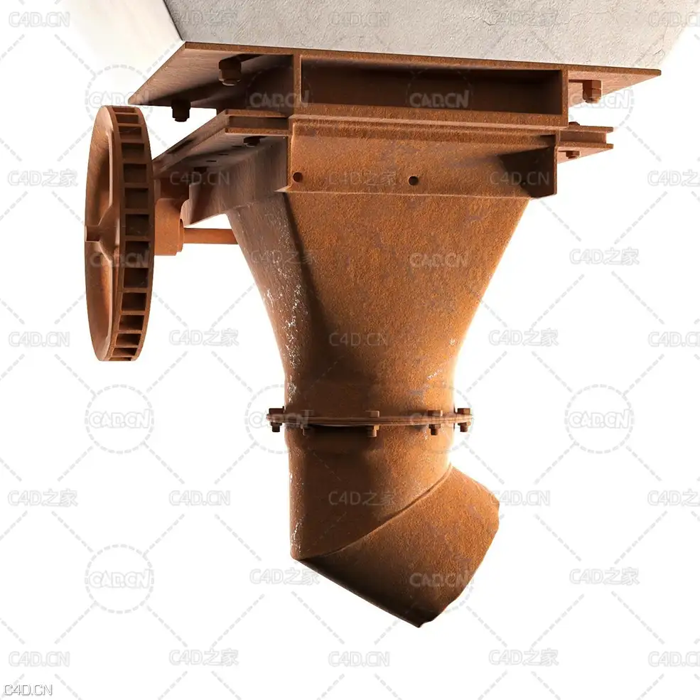 顶棚生锈排水管接头C4D Maxwell Render模型 Ceiling Rusty Pipe 3D model