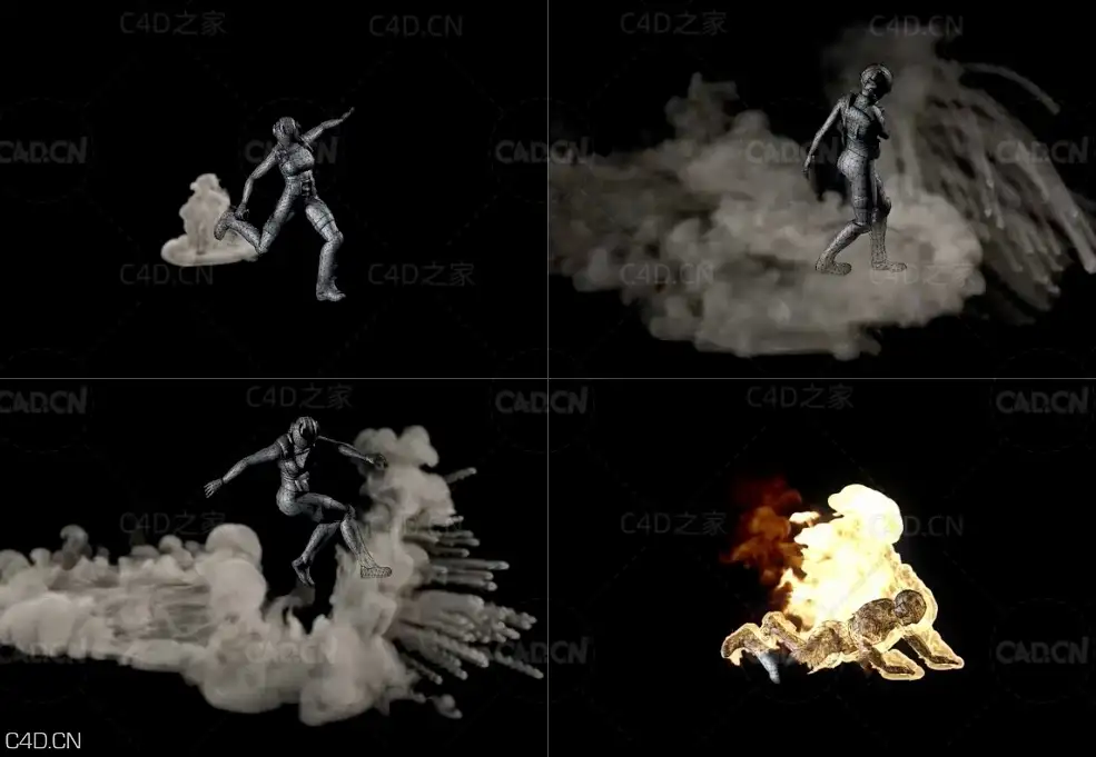 C4D TFD XP粒子角色火焰烟雾动画特效(七喜原创教程)