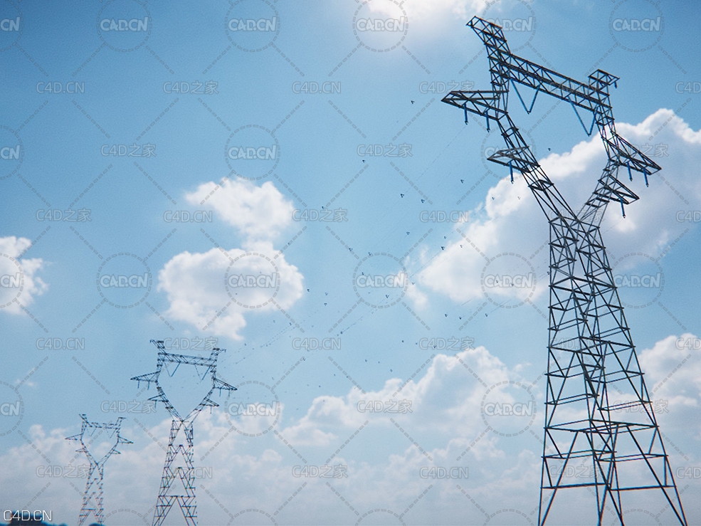 高压线金属架C4D模型 modular powerlines VR / AR / low-poly 3d model