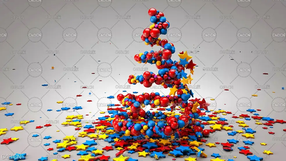 圣诞树元素汇聚消散C4D动画工程 Christmas Tree
