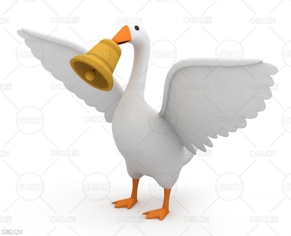 圣诞节嘴衔铃铛的大白鹅模型 Goose - C4D之家 - C4D.jpg