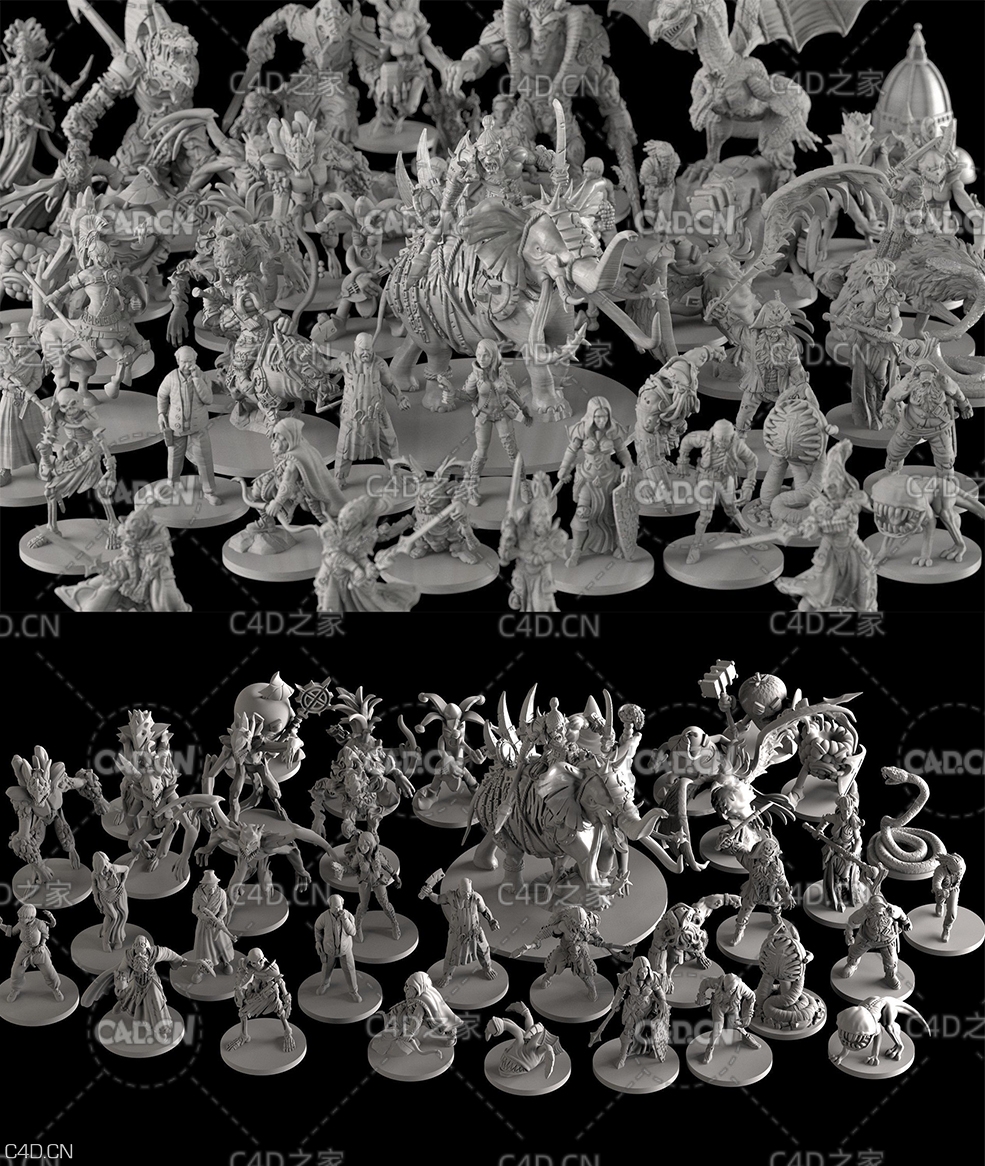 60个游戏角色C4D模型（C4D/OBJ/STL） Board game Bundle 3D Model Collection