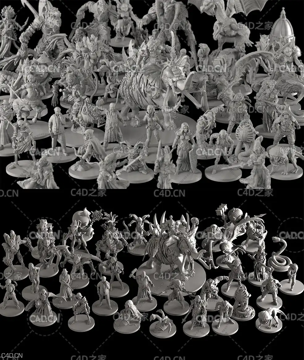 60个游戏角色C4D模型（C4D/OBJ/STL） Board game Bundle 3D Model Collection