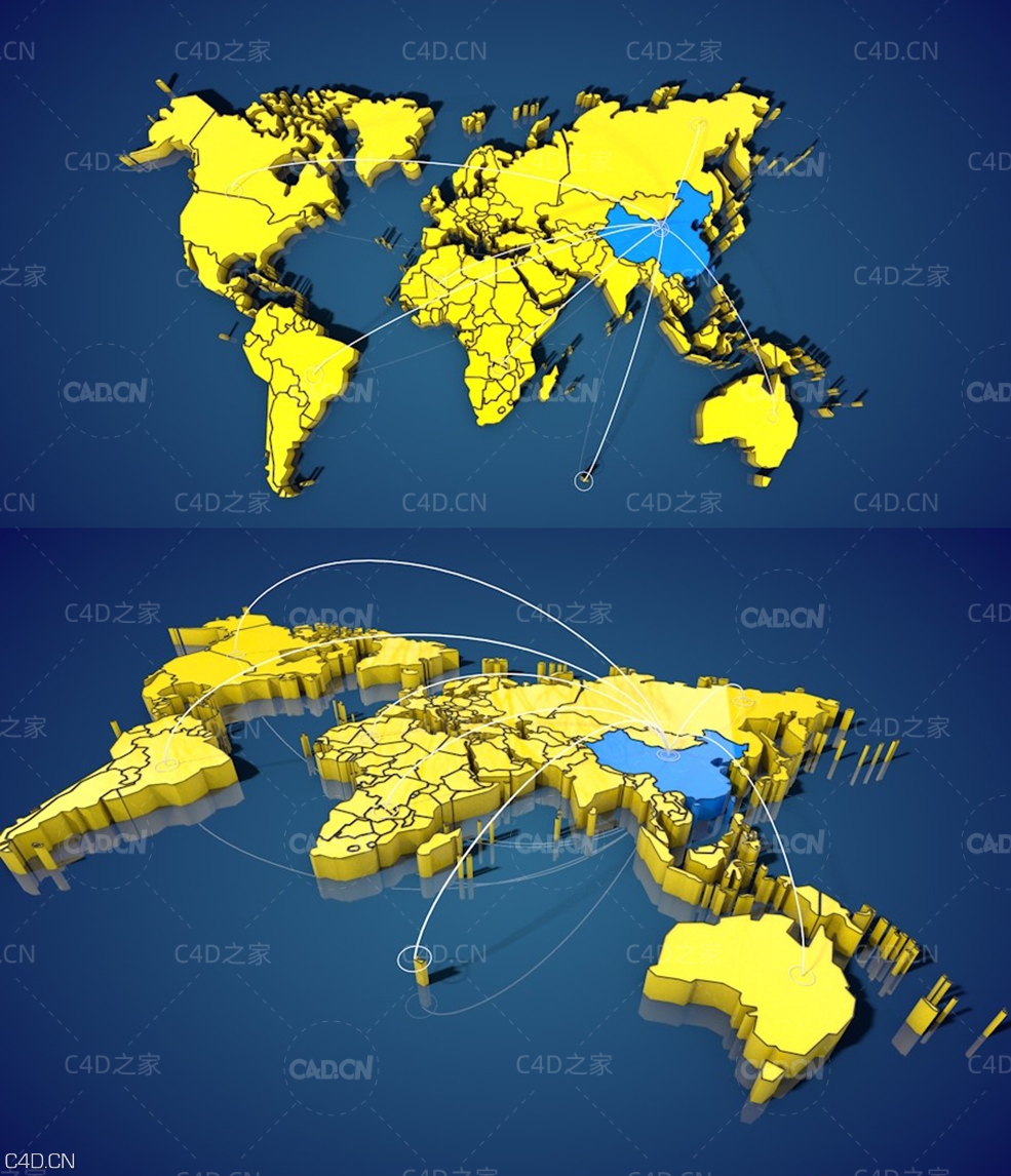 C4D世界map连线工程（可自定义）