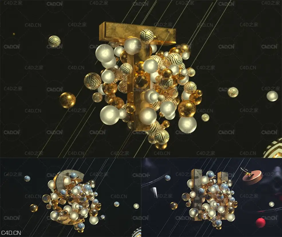 C4D工程-Octane渲染器小球文字场景动画OC渲染工程文件