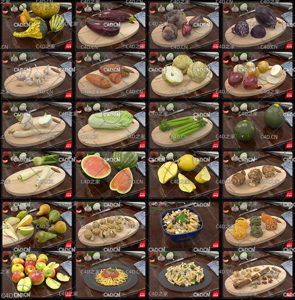 52个瓜果蔬菜食品3D模型 Evermotion – Archmodels Vol.170 (3DS MAX格式)