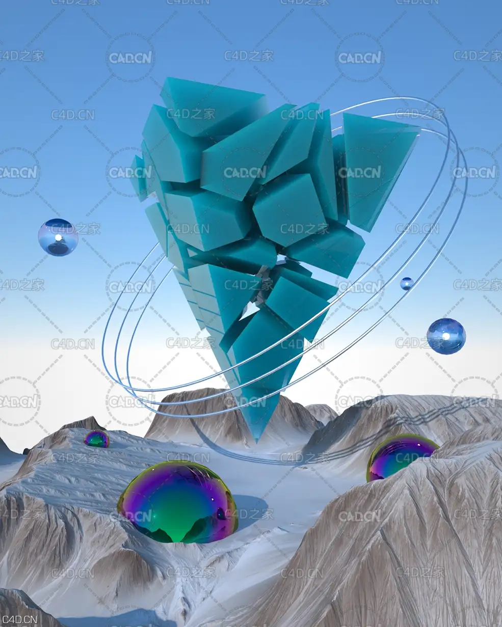 C4D Octane倒三角破碎山脉场景工程