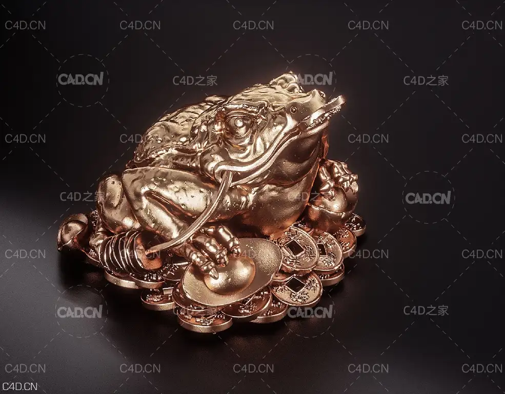 C4D OC金蟾青铜金属效果渲染中文案例讲解