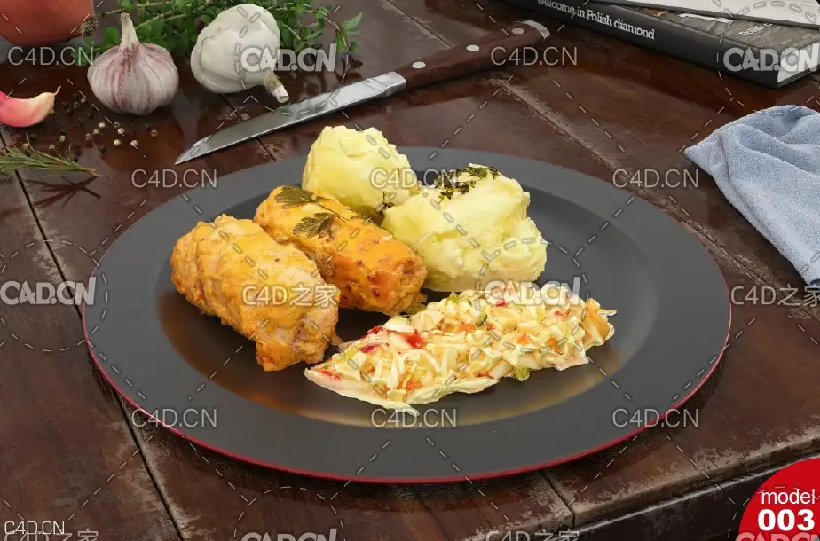 西餐：蔬菜肉卷奶油甜点C4D模型 - C4D之家 - 170-4_01.jpg