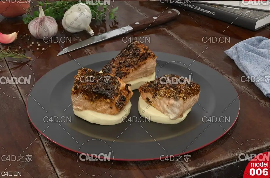 西餐：烤肉C4D模型 barbecue