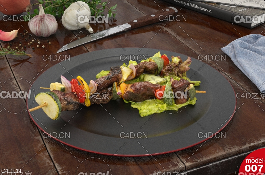 西餐：蔬菜肉串C4D模型 Meat string
