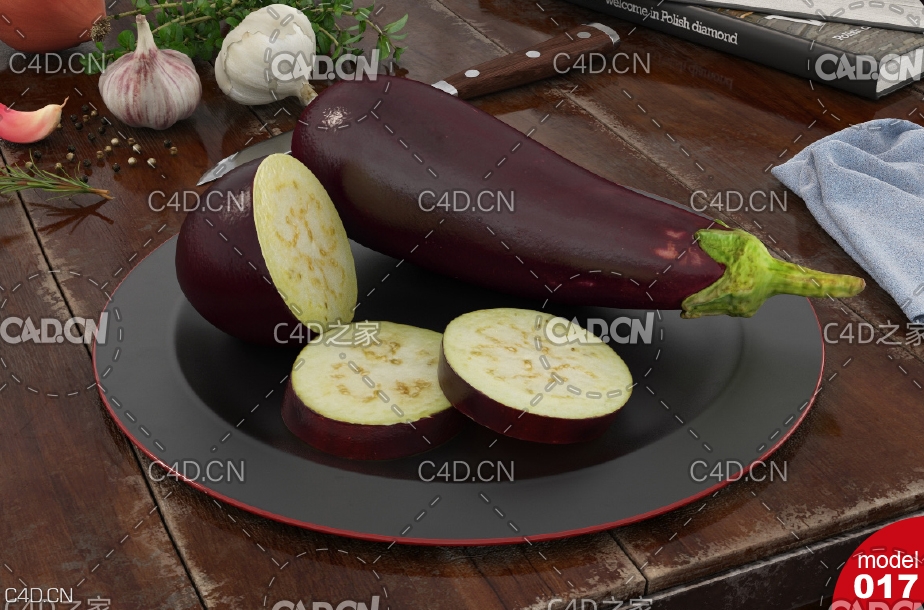 茄子 切开的茄子C4D模型 eggplant