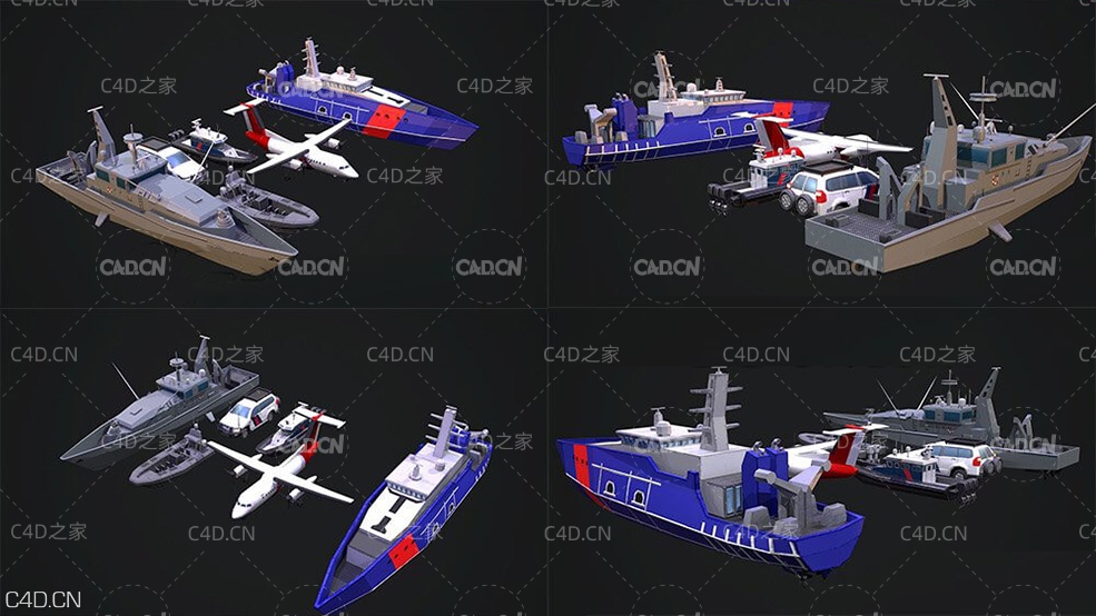 6个警用游艇飞机汽车三维模型合集 Cgtrader - pack of australian vehicle 3d model