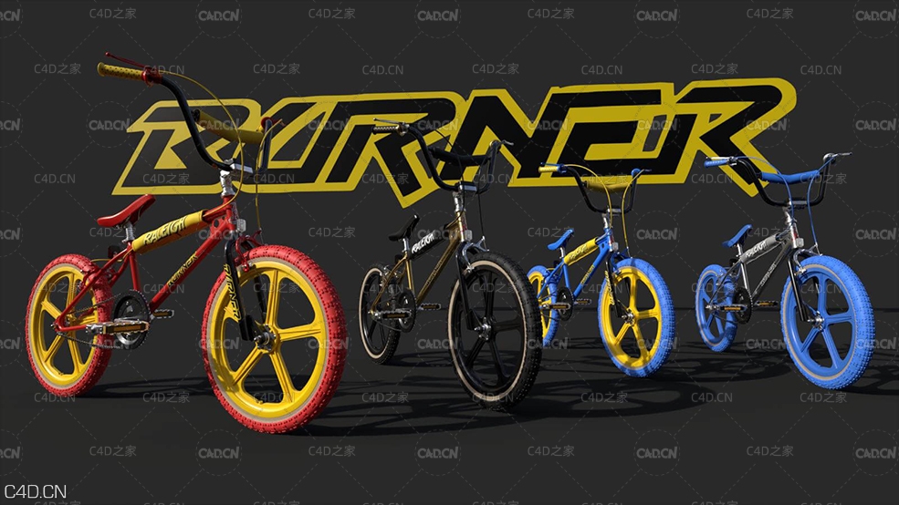 C4D Arnold自行车模型 Cinema 4D 3D Model Raleigh Burner Bike