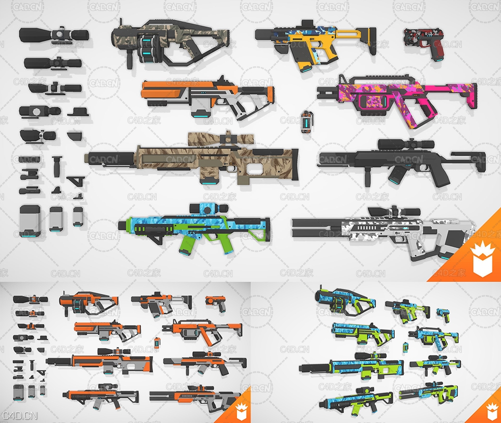 30个低面卡通枪械武器模型合集 SciFi Gun Pack VR / AR / low-poly 3d model
