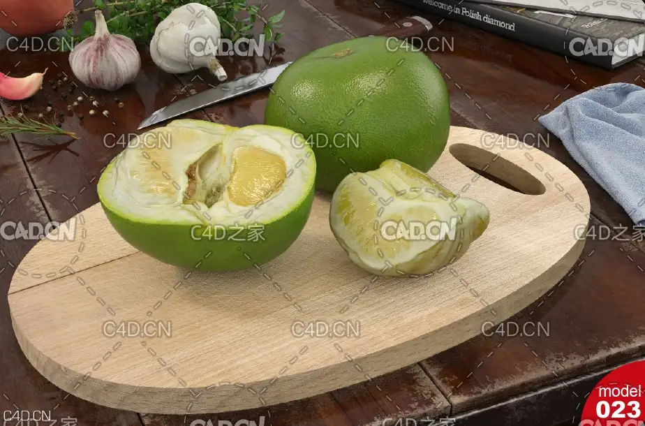 一半剥开的柚子C4D模型 Citrus maxima (Burm) Merr - C4D之家 - 170-14_01.jpg