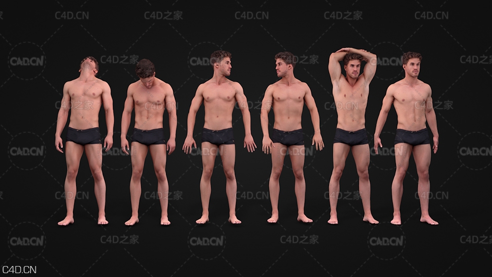 穿裤衩的健身男性 Anatomical Reference Bundle 004 – 3D Model Human-Engine