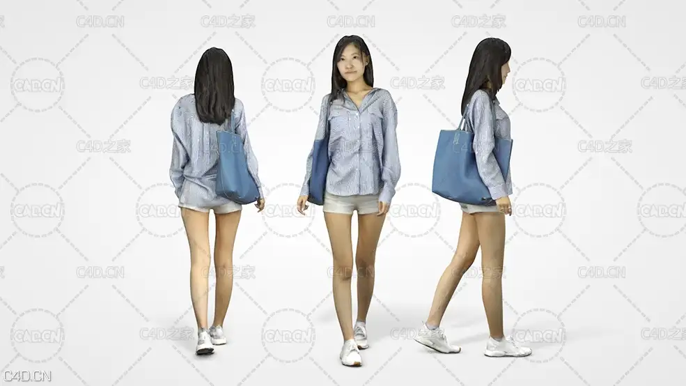 背包穿短裤的年轻女性3D扫描人物模型 Jess 2 – 3D Scan Female