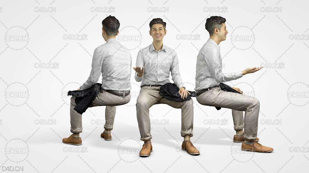 坐着聊天的年轻男性3D扫描人物模型 Man Ray Business Sitting 001 3D Scan