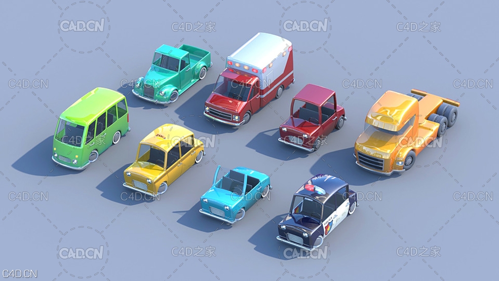 8辆卡通玩具汽车模型 Toycar Pack - C4D之家 - big_9386d5dc82.jpg